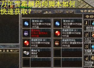 万年雪霜捆药师脚本如何快速获取? 万年雪霜捆药师脚本如何快速获取?